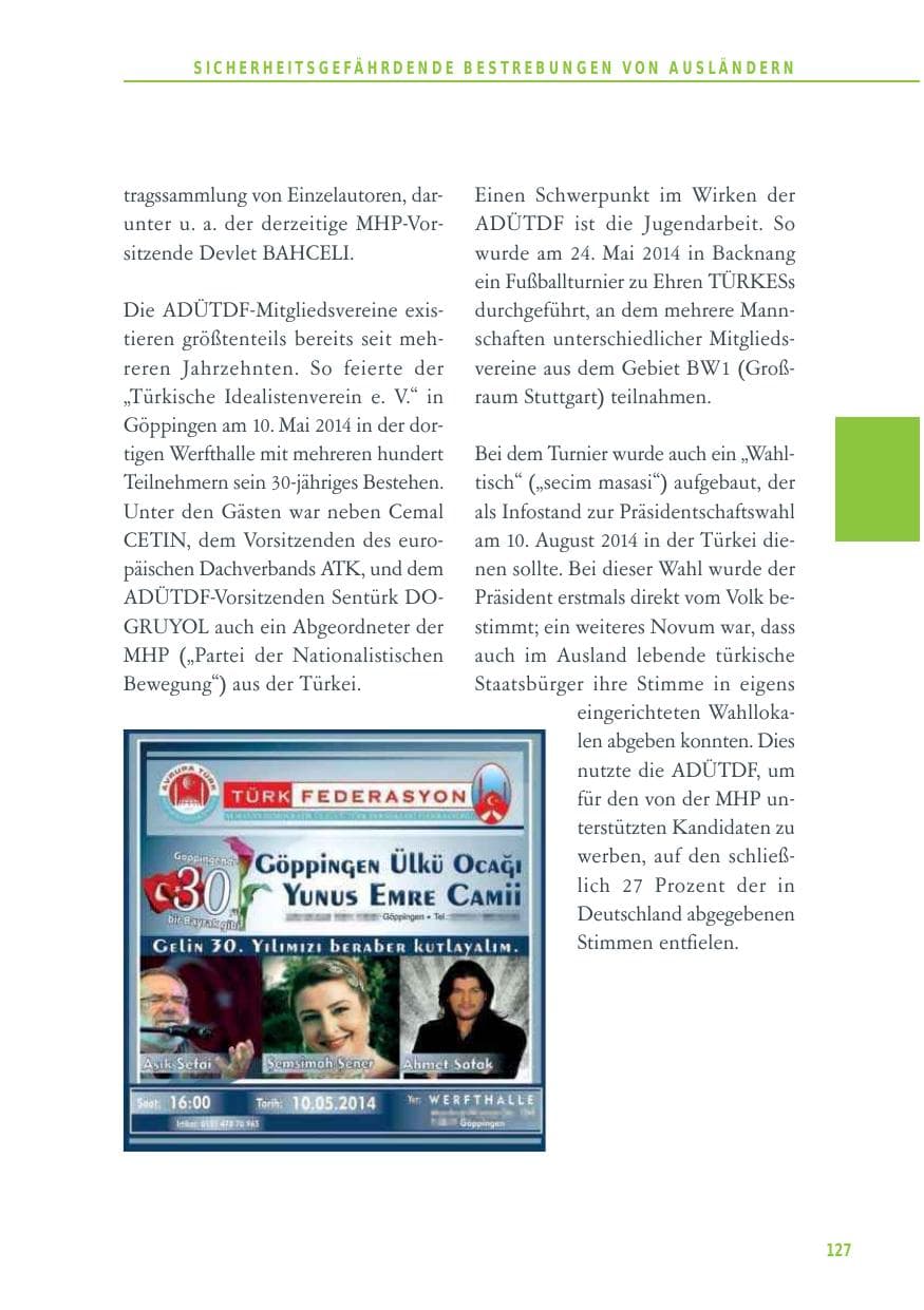 Seite 127 des Verfassungsschutzbericht 2014 Baden-Württemberg