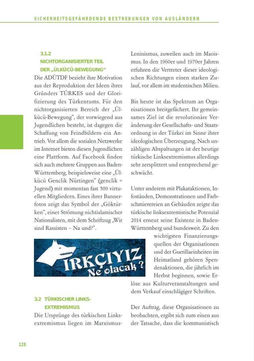 Seite 128 des Verfassungsschutzbericht 2014 Baden-Württemberg