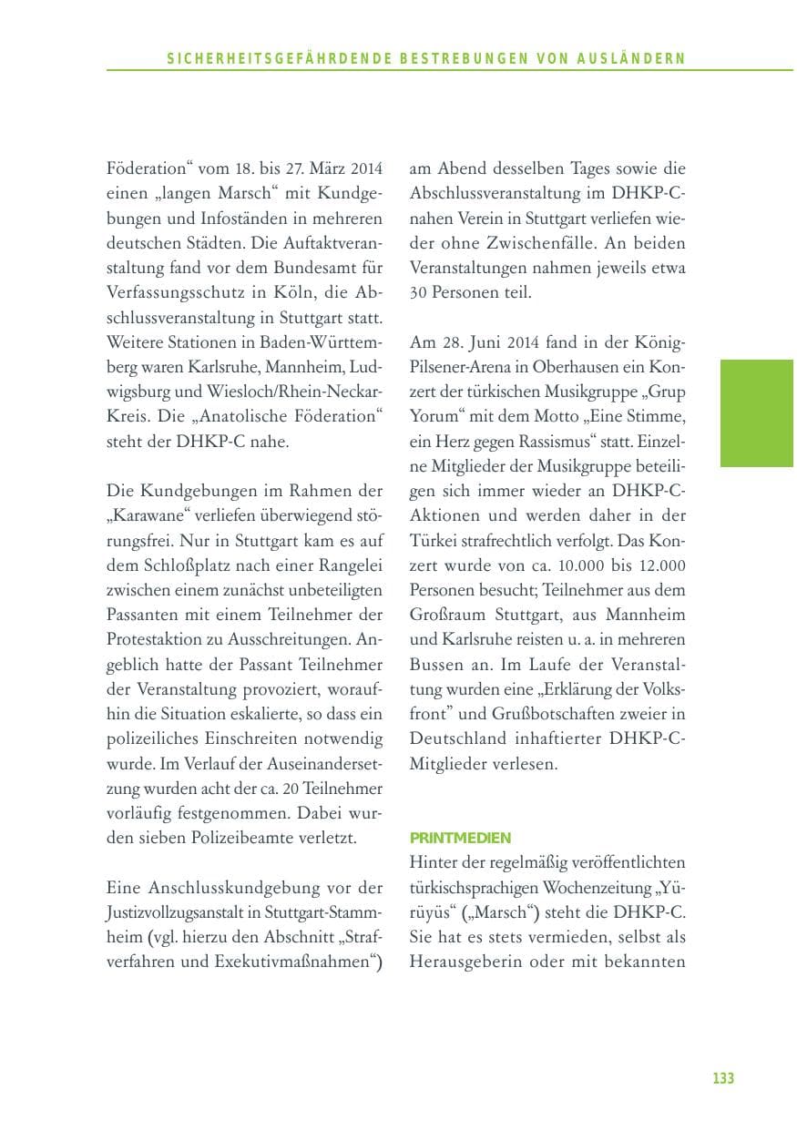 Seite 133 des Verfassungsschutzbericht 2014 Baden-Württemberg