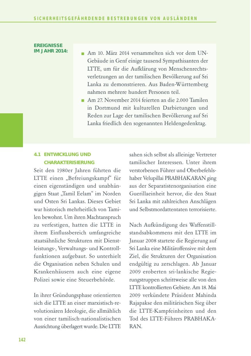 Seite 142 des Verfassungsschutzbericht 2014 Baden-Württemberg