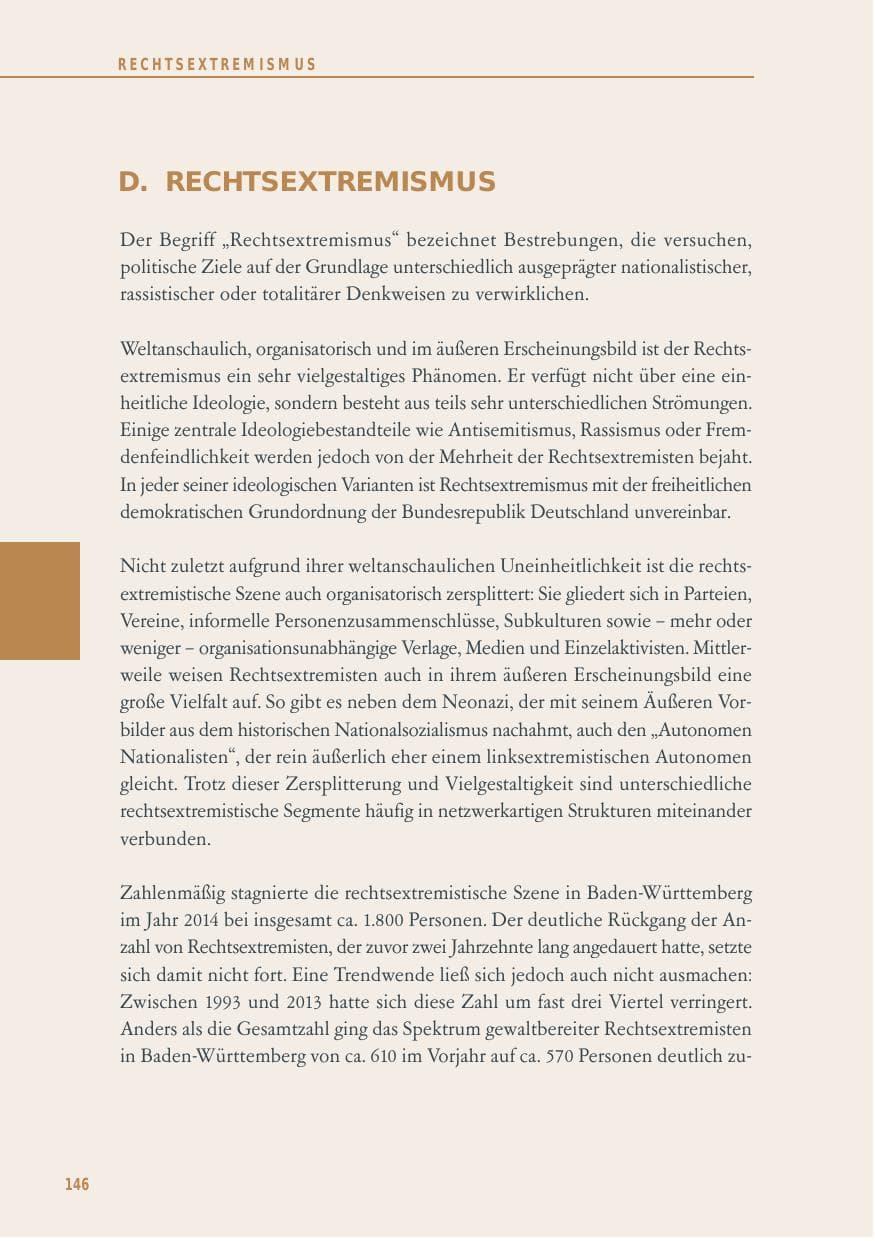 Seite 146 des Verfassungsschutzbericht 2014 Baden-Württemberg