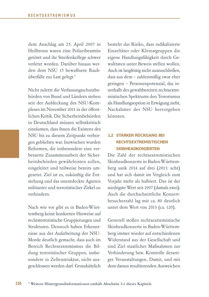 Seite 150 des Verfassungsschutzbericht 2014 Baden-Württemberg