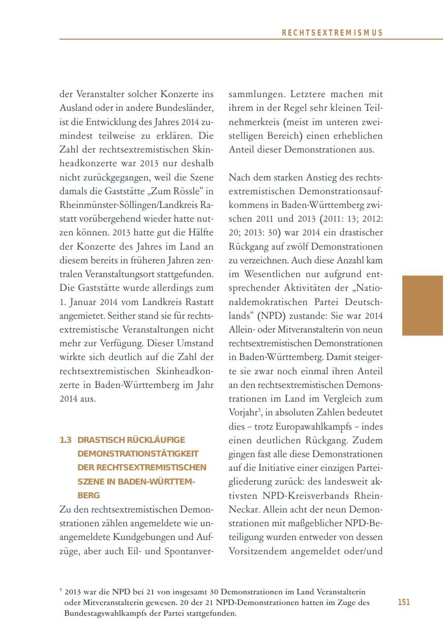 Seite 151 des Verfassungsschutzbericht 2014 Baden-Württemberg