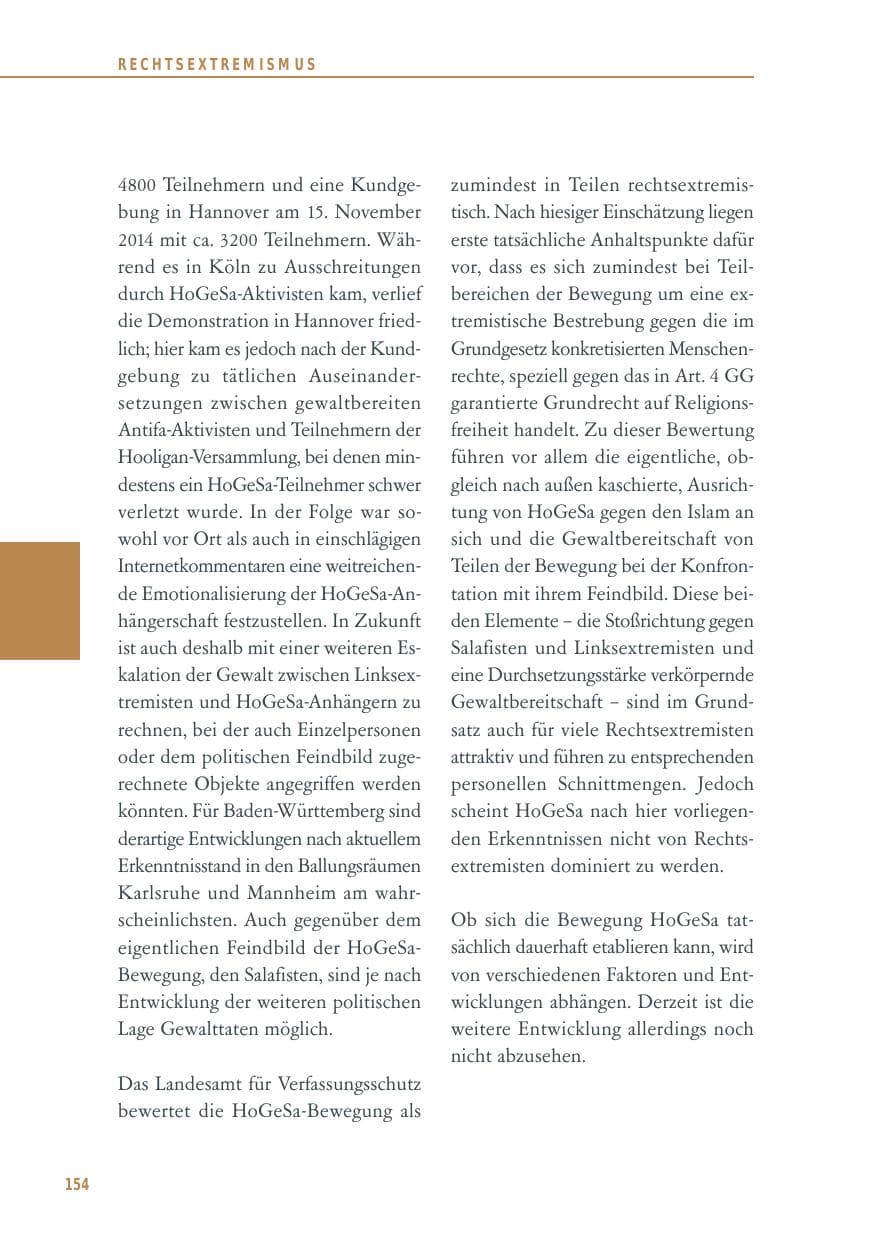 Seite 154 des Verfassungsschutzbericht 2014 Baden-Württemberg