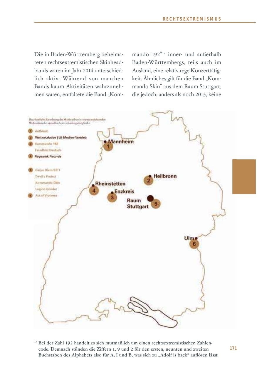 Seite 171 des Verfassungsschutzbericht 2014 Baden-Württemberg