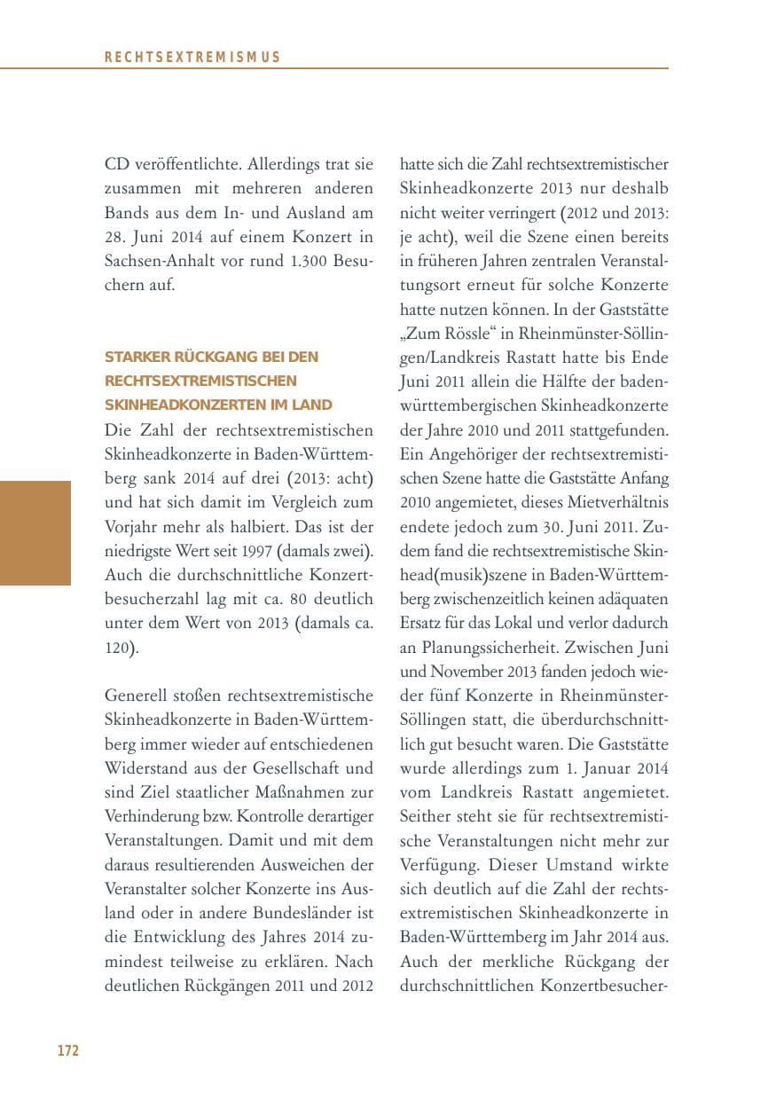 Seite 172 des Verfassungsschutzbericht 2014 Baden-Württemberg