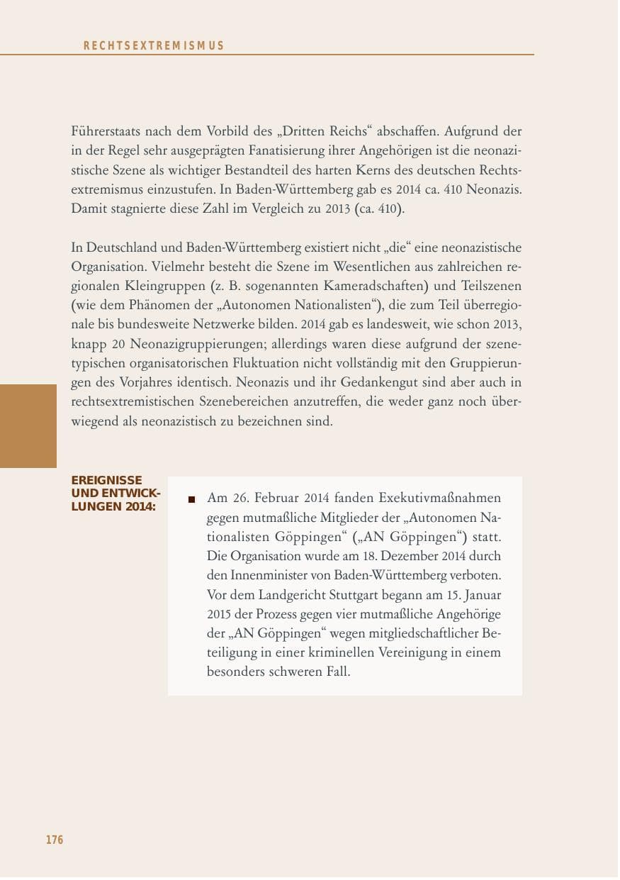 Seite 176 des Verfassungsschutzbericht 2014 Baden-Württemberg