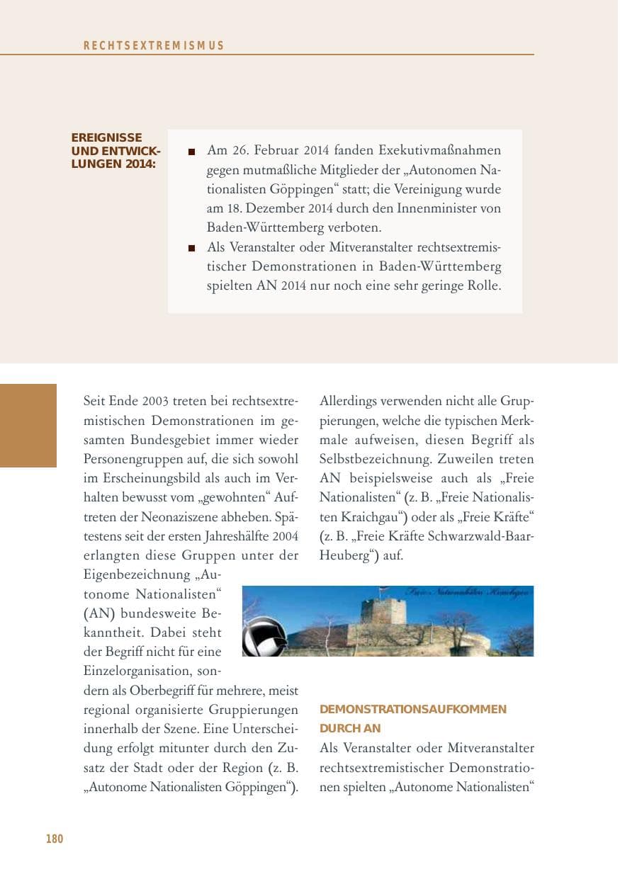 Seite 180 des Verfassungsschutzbericht 2014 Baden-Württemberg