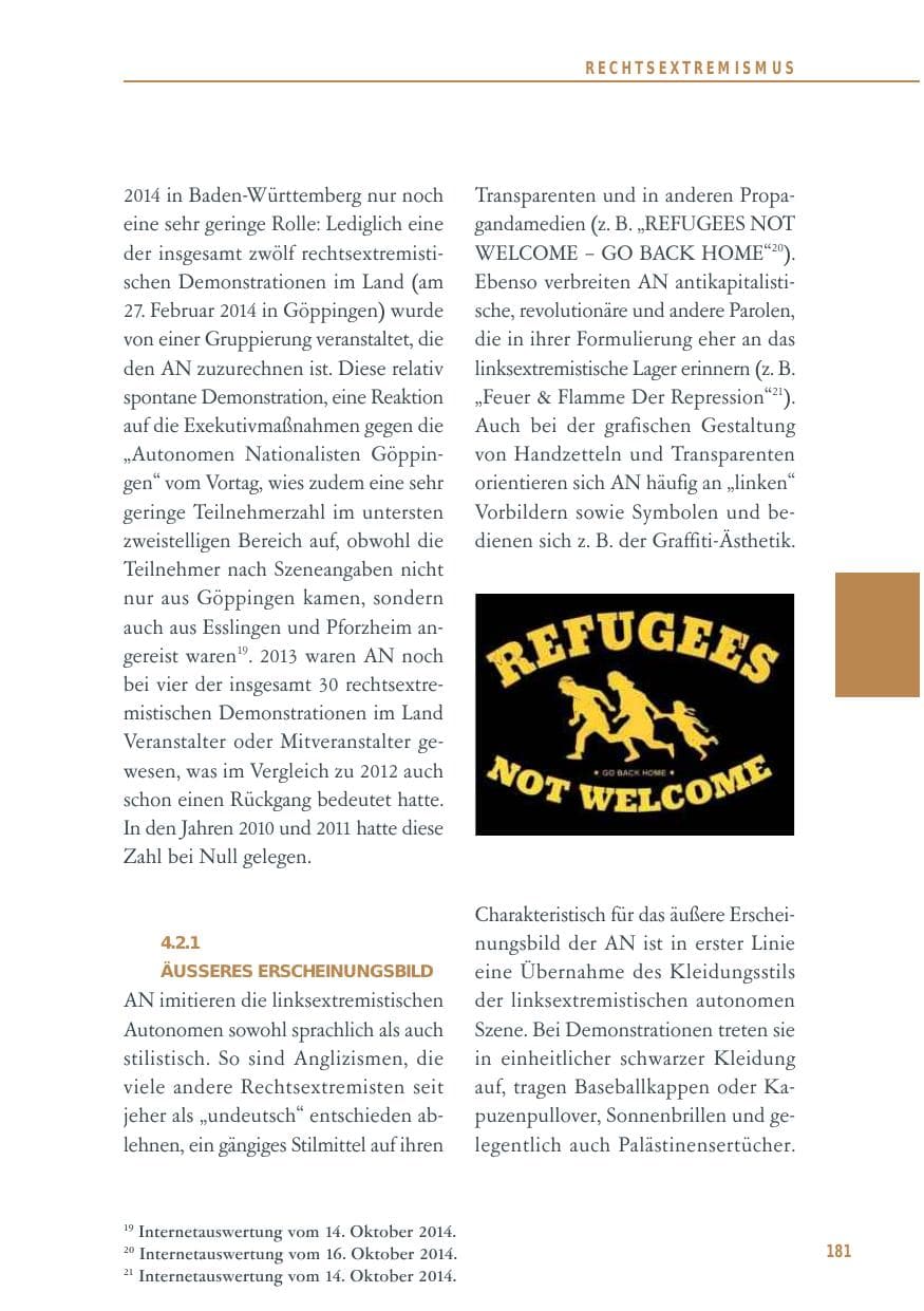 Seite 181 des Verfassungsschutzbericht 2014 Baden-Württemberg