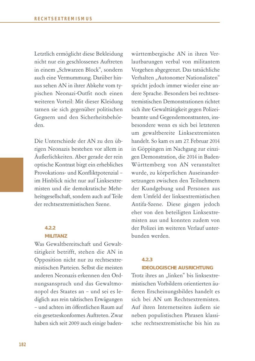 Seite 182 des Verfassungsschutzbericht 2014 Baden-Württemberg