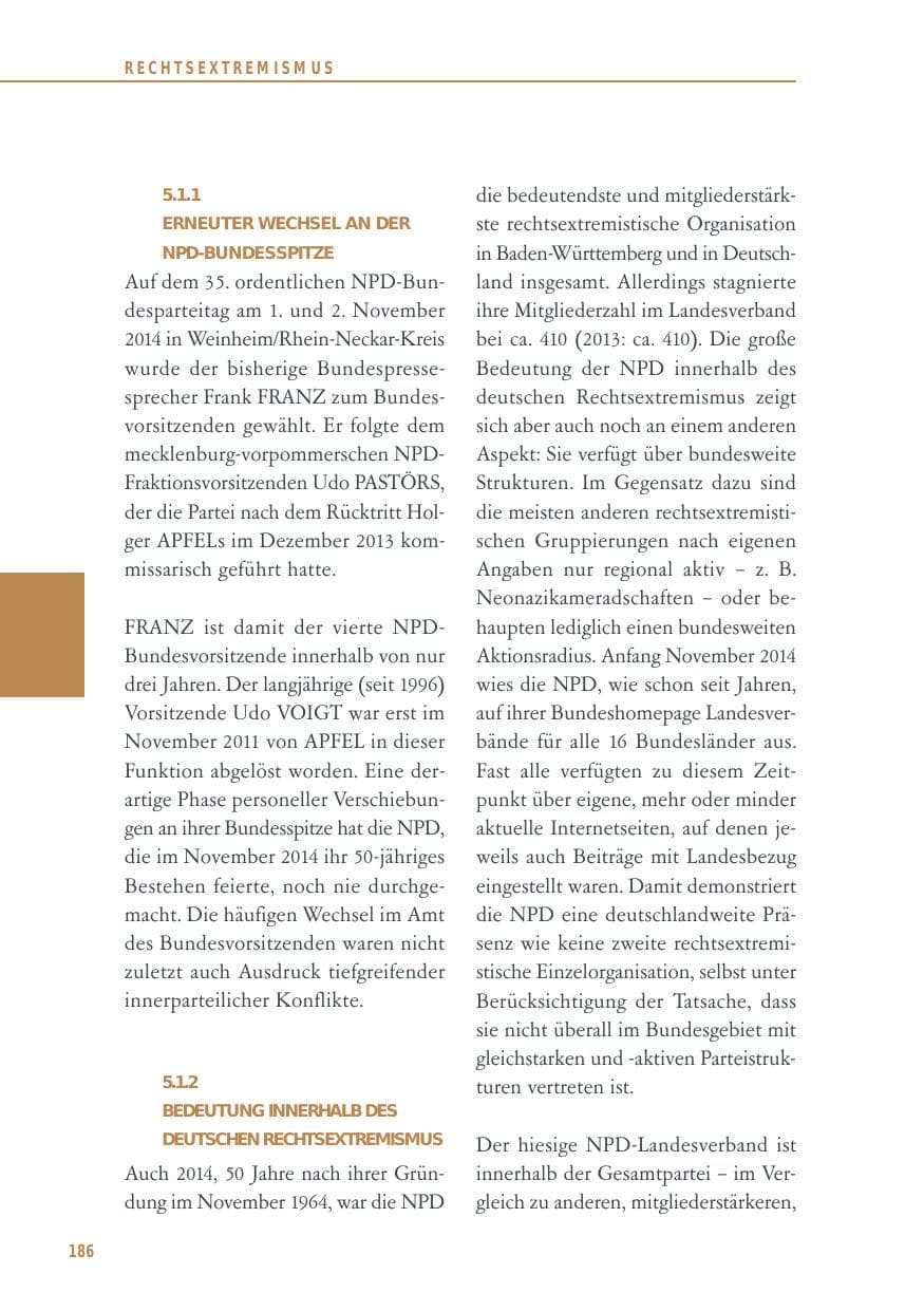 Seite 186 des Verfassungsschutzbericht 2014 Baden-Württemberg