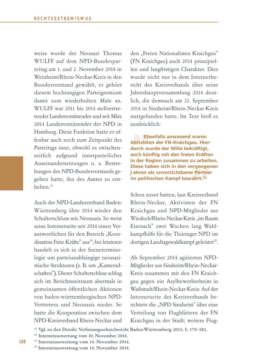 Seite 188 des Verfassungsschutzbericht 2014 Baden-Württemberg
