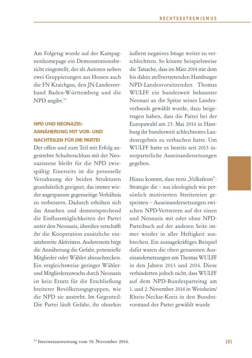 Seite 191 des Verfassungsschutzbericht 2014 Baden-Württemberg
