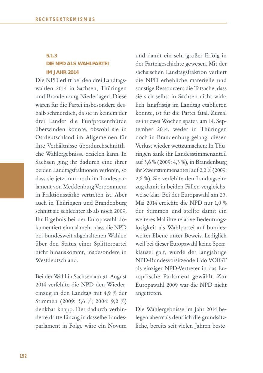Seite 192 des Verfassungsschutzbericht 2014 Baden-Württemberg