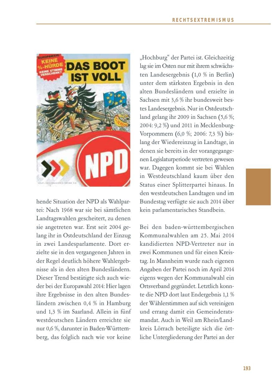 Seite 193 des Verfassungsschutzbericht 2014 Baden-Württemberg