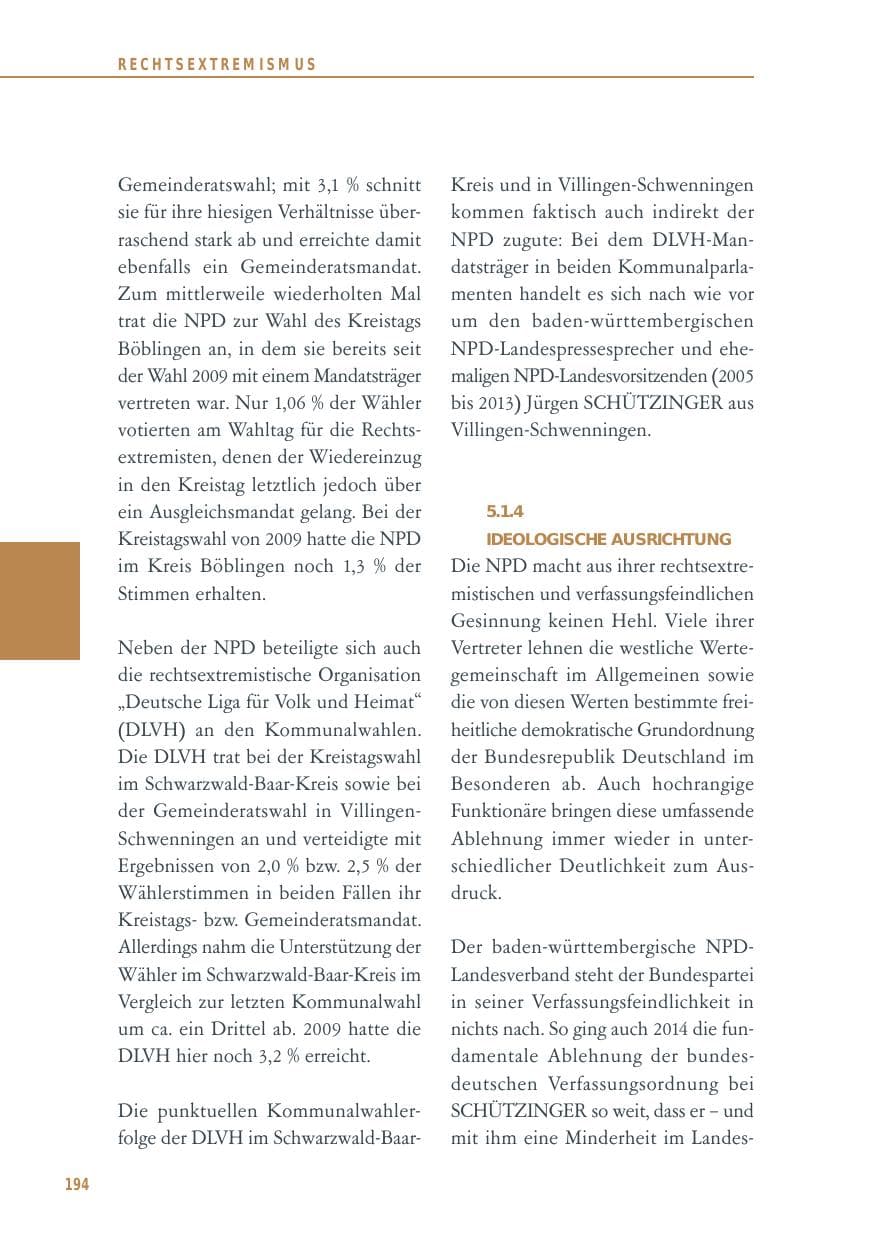 Seite 194 des Verfassungsschutzbericht 2014 Baden-Württemberg