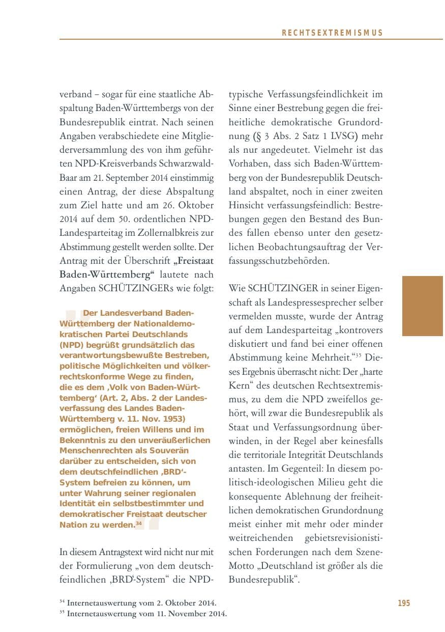 Seite 195 des Verfassungsschutzbericht 2014 Baden-Württemberg