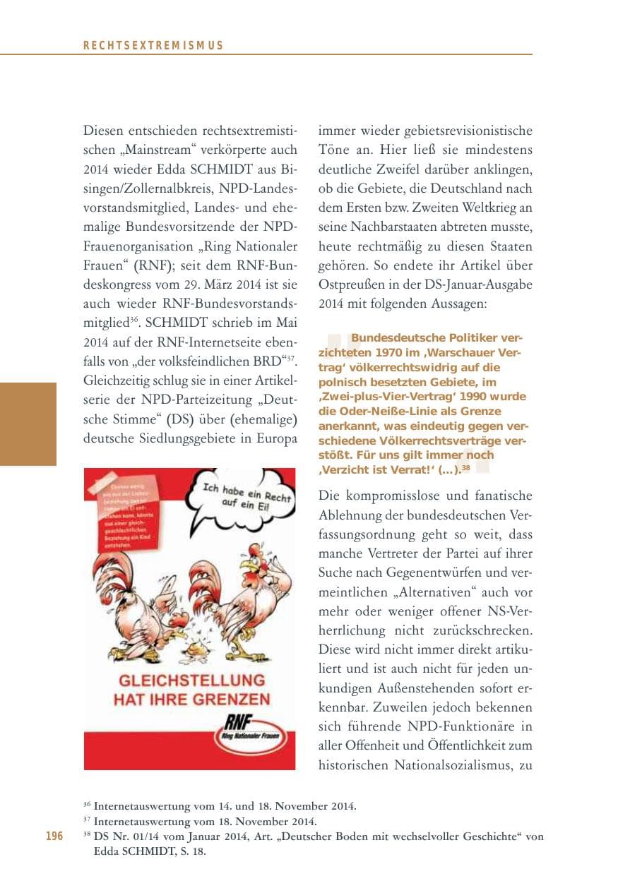 Seite 196 des Verfassungsschutzbericht 2014 Baden-Württemberg