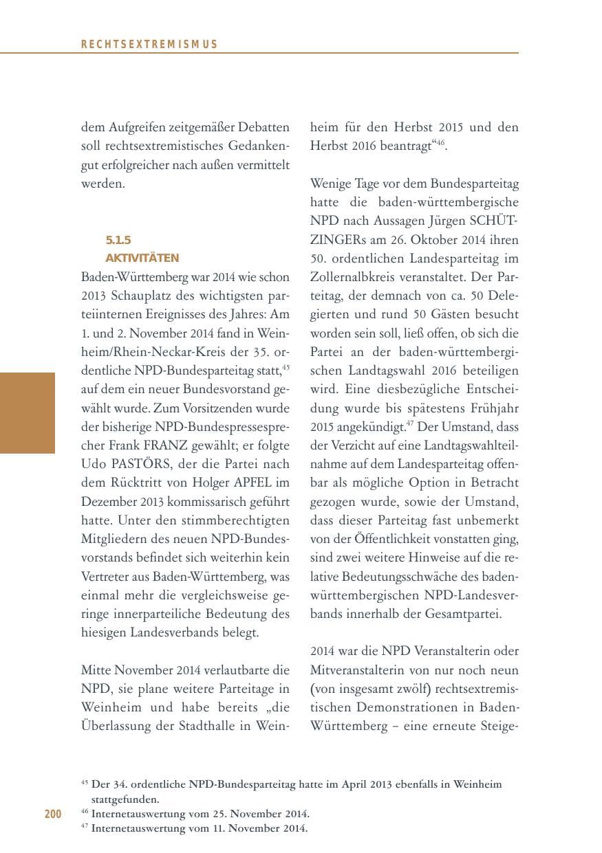 Seite 200 des Verfassungsschutzbericht 2014 Baden-Württemberg