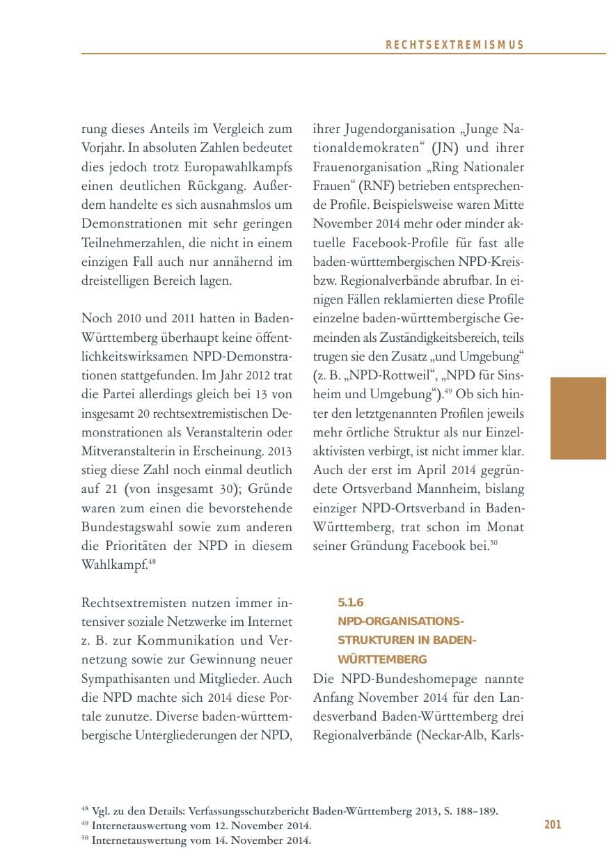 Seite 201 des Verfassungsschutzbericht 2014 Baden-Württemberg