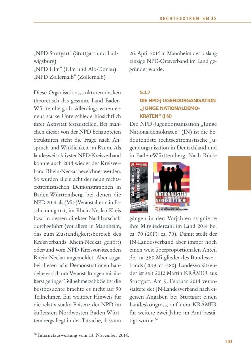 Seite 203 des Verfassungsschutzbericht 2014 Baden-Württemberg