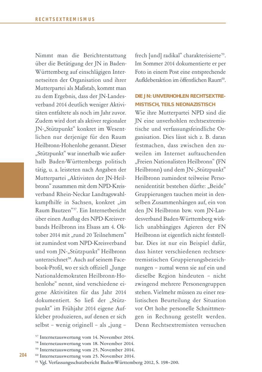 Seite 204 des Verfassungsschutzbericht 2014 Baden-Württemberg