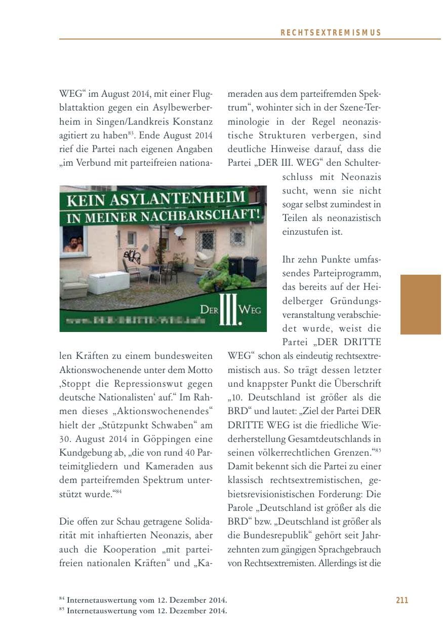 Seite 211 des Verfassungsschutzbericht 2014 Baden-Württemberg