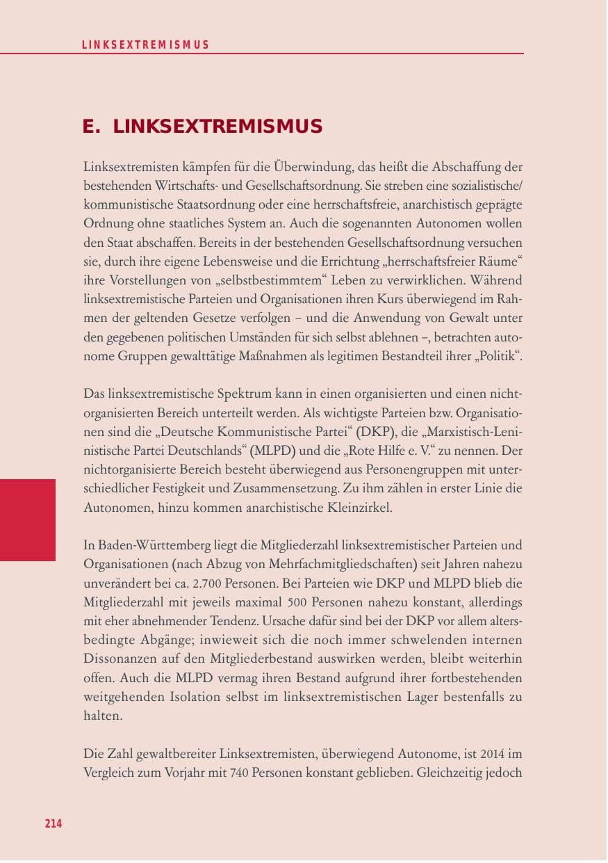 Seite 214 des Verfassungsschutzbericht 2014 Baden-Württemberg