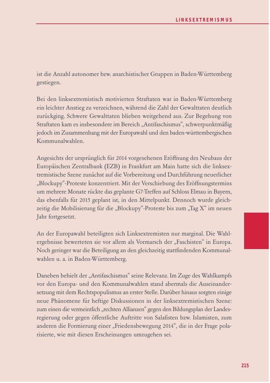 Seite 215 des Verfassungsschutzbericht 2014 Baden-Württemberg