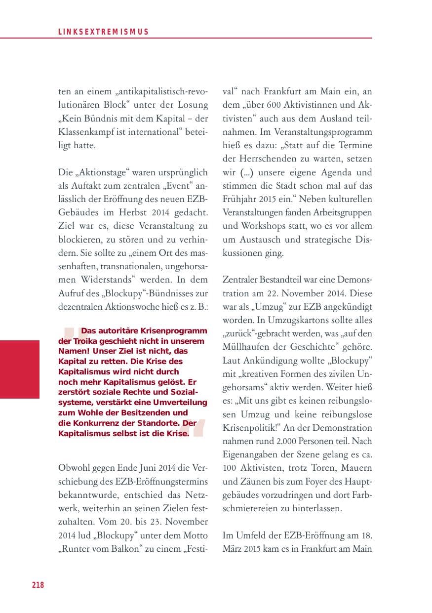 Seite 218 des Verfassungsschutzbericht 2014 Baden-Württemberg