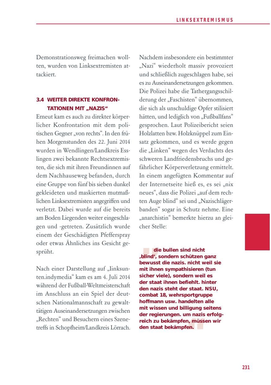 Seite 231 des Verfassungsschutzbericht 2014 Baden-Württemberg