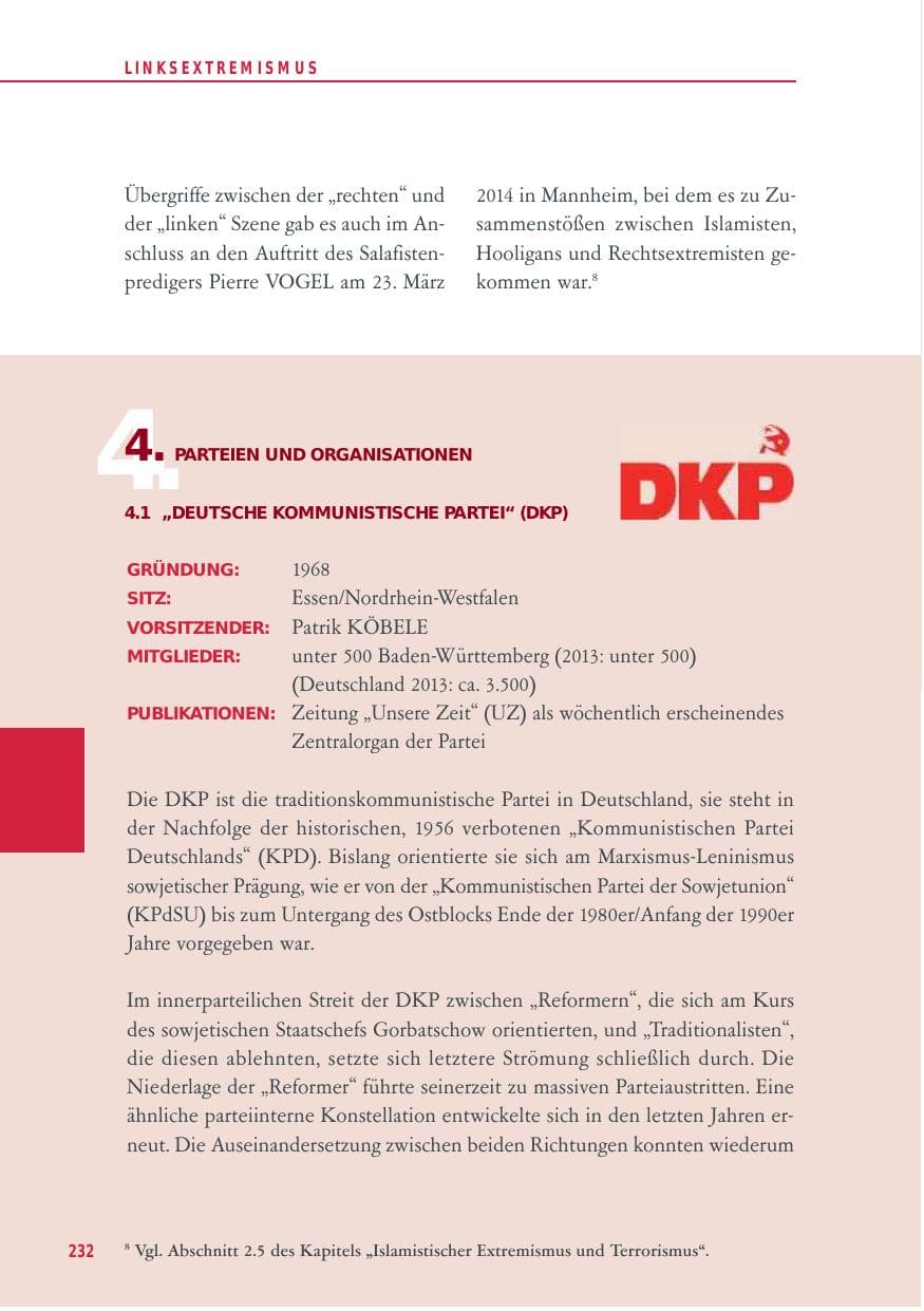 Seite 232 des Verfassungsschutzbericht 2014 Baden-Württemberg