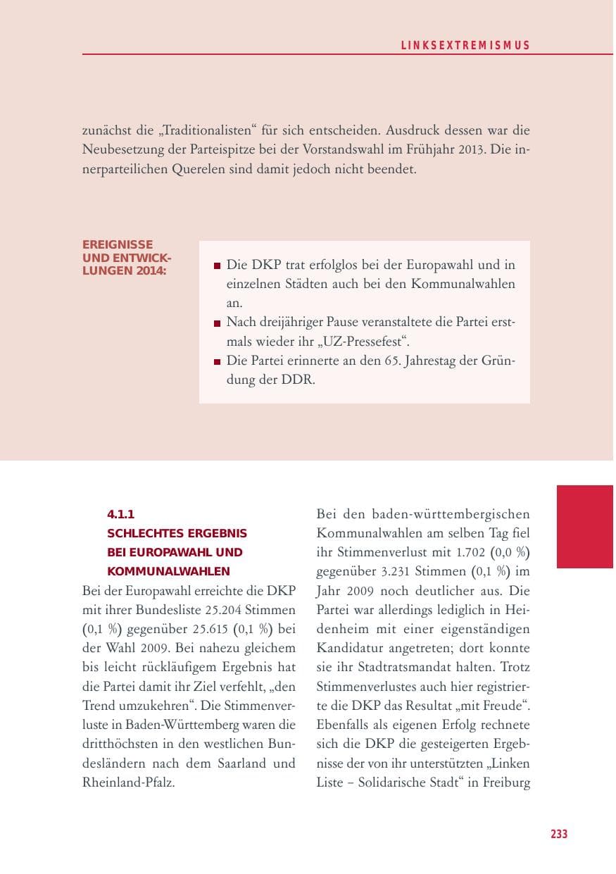 Seite 233 des Verfassungsschutzbericht 2014 Baden-Württemberg