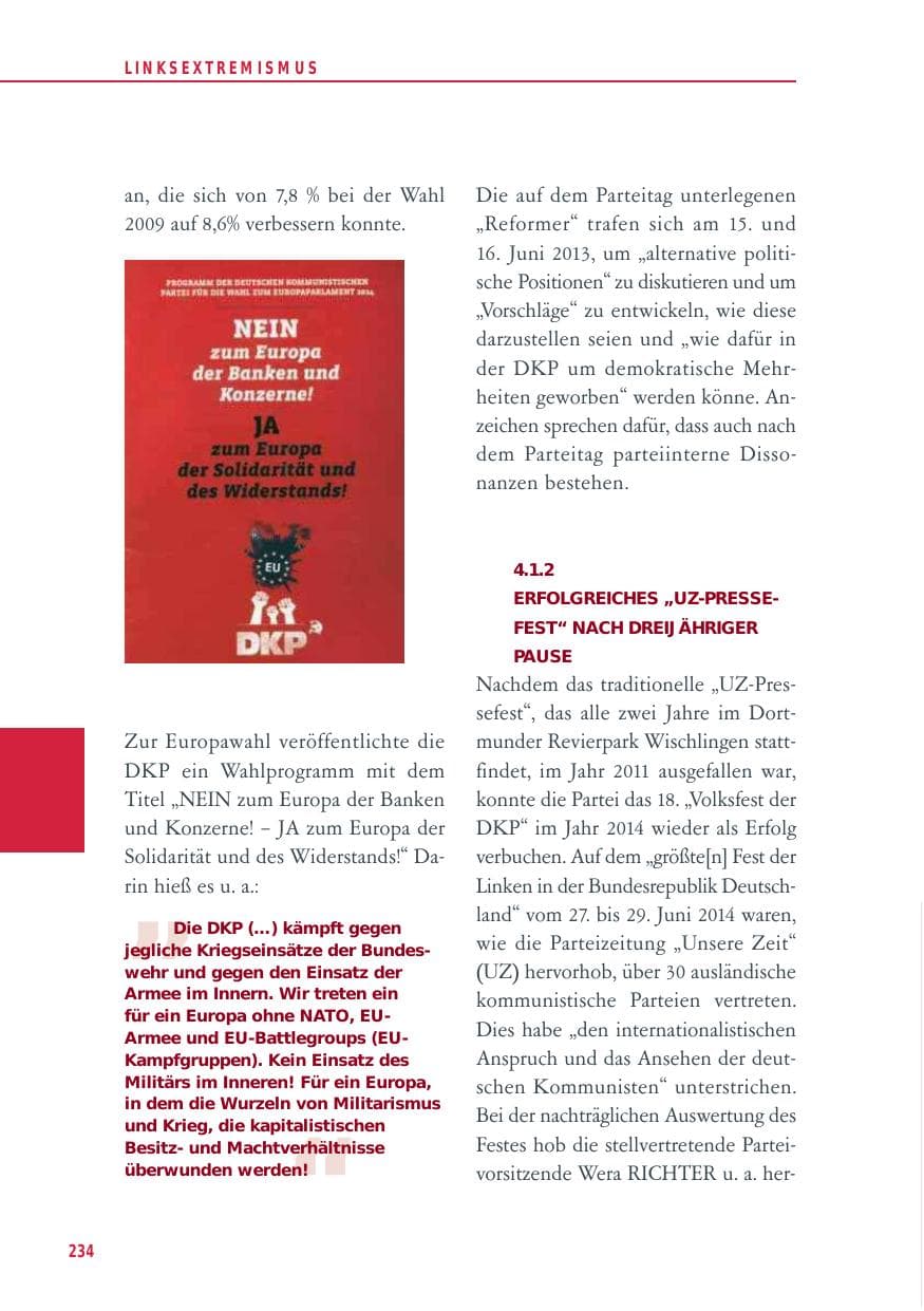 Seite 234 des Verfassungsschutzbericht 2014 Baden-Württemberg
