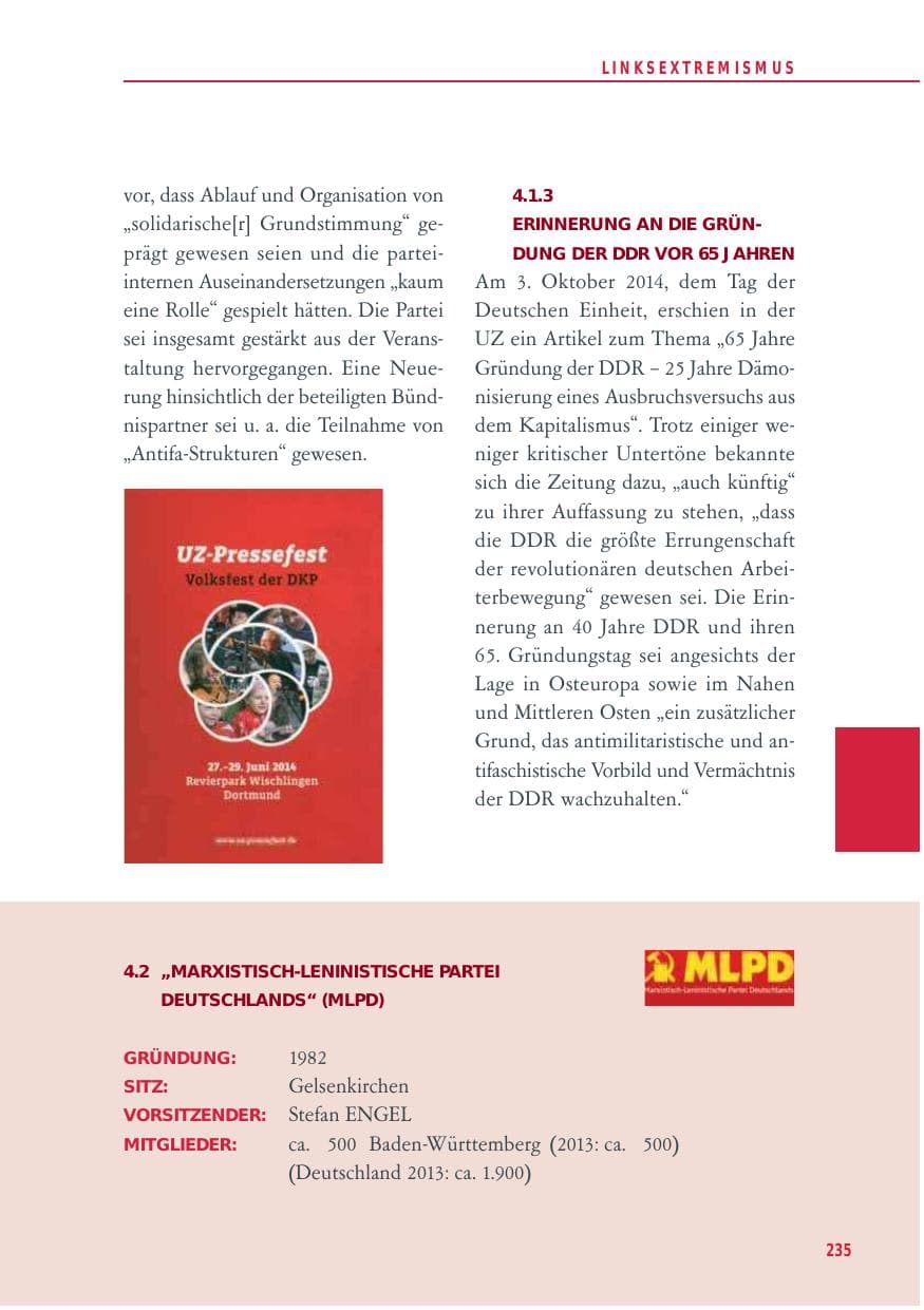 Seite 235 des Verfassungsschutzbericht 2014 Baden-Württemberg