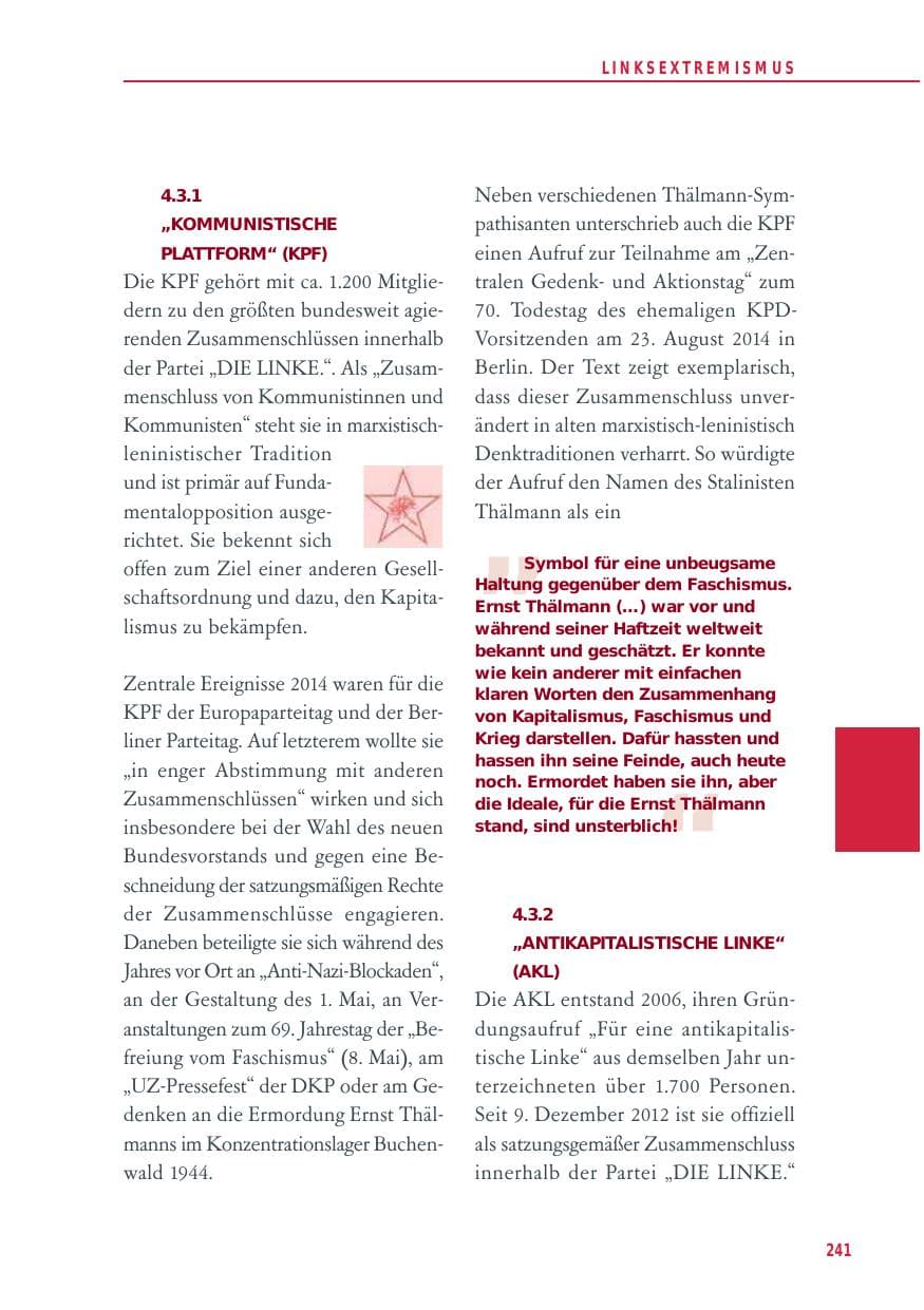 Seite 241 des Verfassungsschutzbericht 2014 Baden-Württemberg