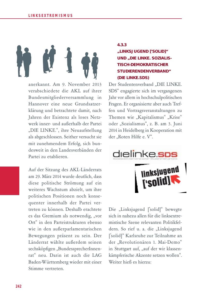 Seite 242 des Verfassungsschutzbericht 2014 Baden-Württemberg