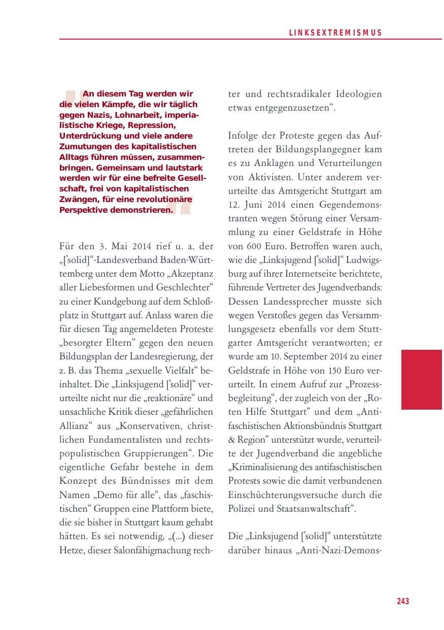 Seite 243 des Verfassungsschutzbericht 2014 Baden-Württemberg