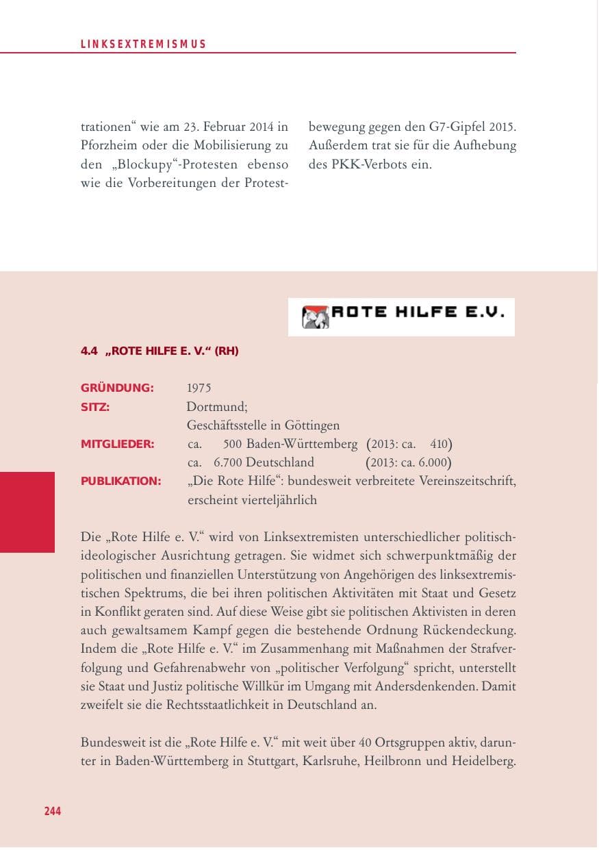Seite 244 des Verfassungsschutzbericht 2014 Baden-Württemberg