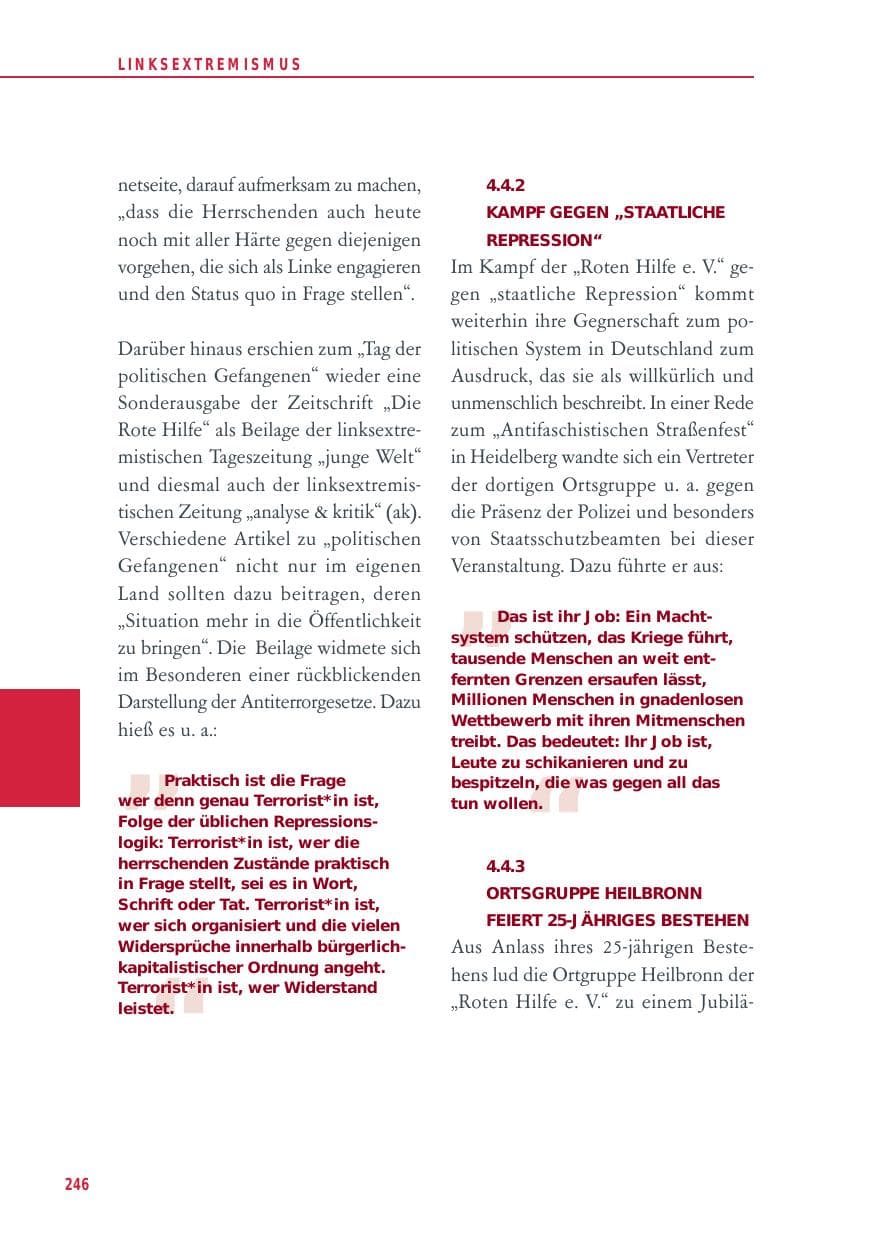 Seite 246 des Verfassungsschutzbericht 2014 Baden-Württemberg