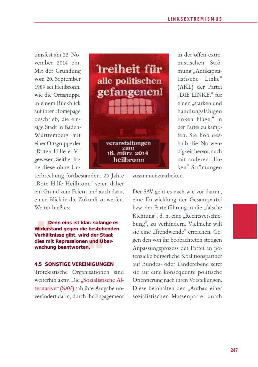 Seite 247 des Verfassungsschutzbericht 2014 Baden-Württemberg