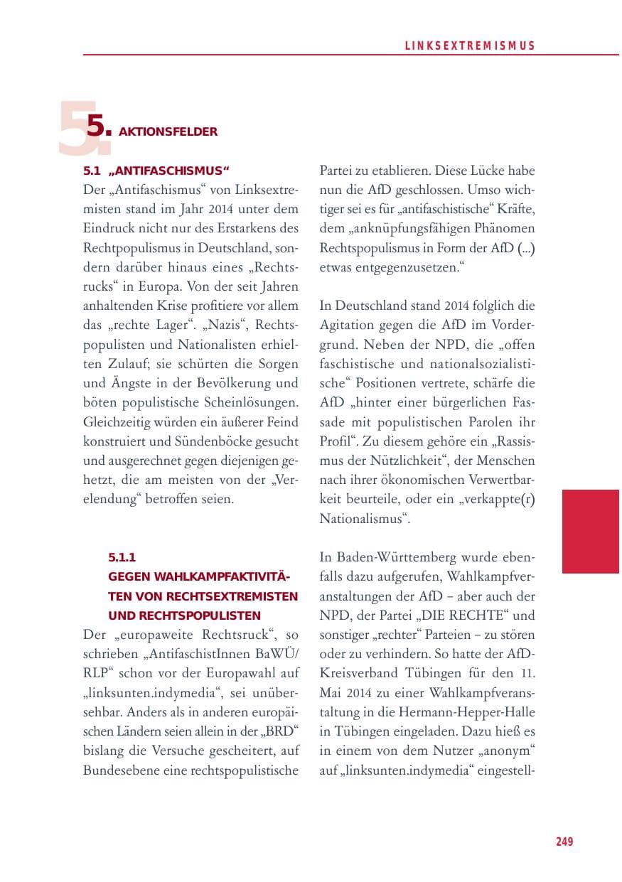 Seite 249 des Verfassungsschutzbericht 2014 Baden-Württemberg
