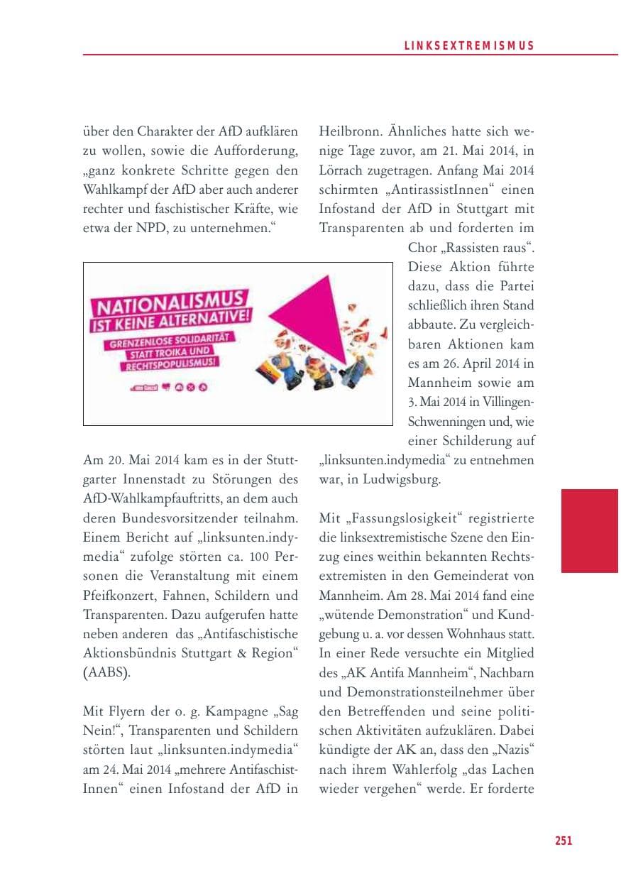 Seite 251 des Verfassungsschutzbericht 2014 Baden-Württemberg