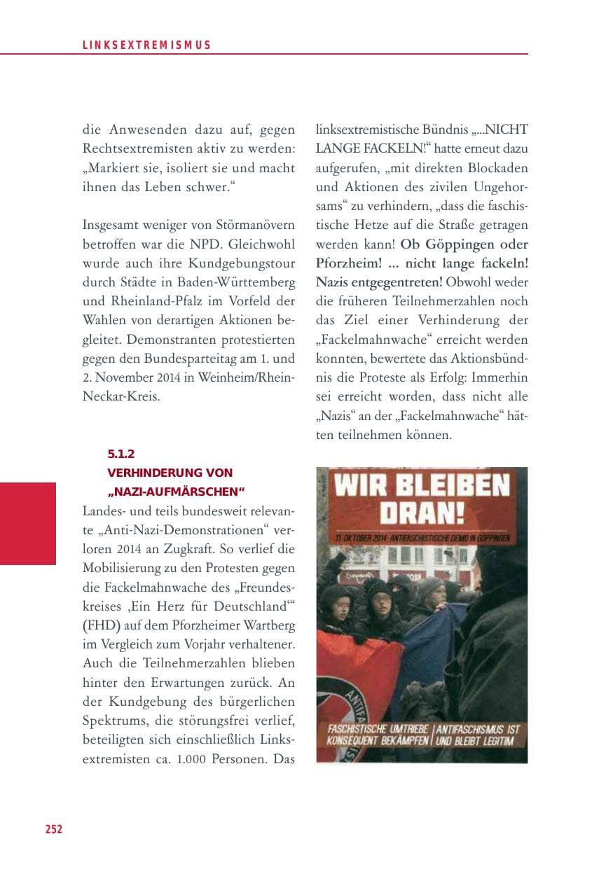Seite 252 des Verfassungsschutzbericht 2014 Baden-Württemberg