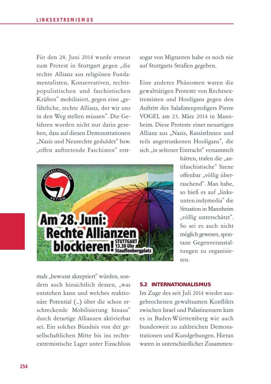 Seite 254 des Verfassungsschutzbericht 2014 Baden-Württemberg