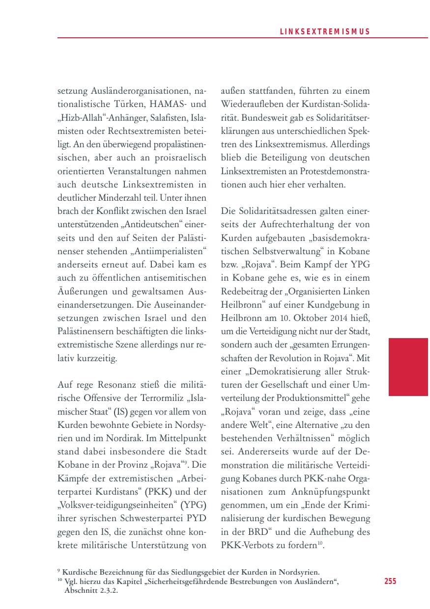Seite 255 des Verfassungsschutzbericht 2014 Baden-Württemberg