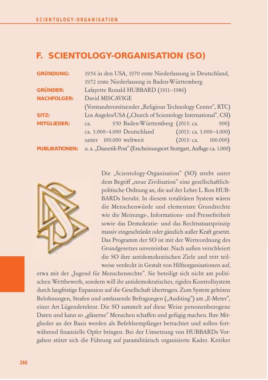 Seite 260 des Verfassungsschutzbericht 2014 Baden-Württemberg