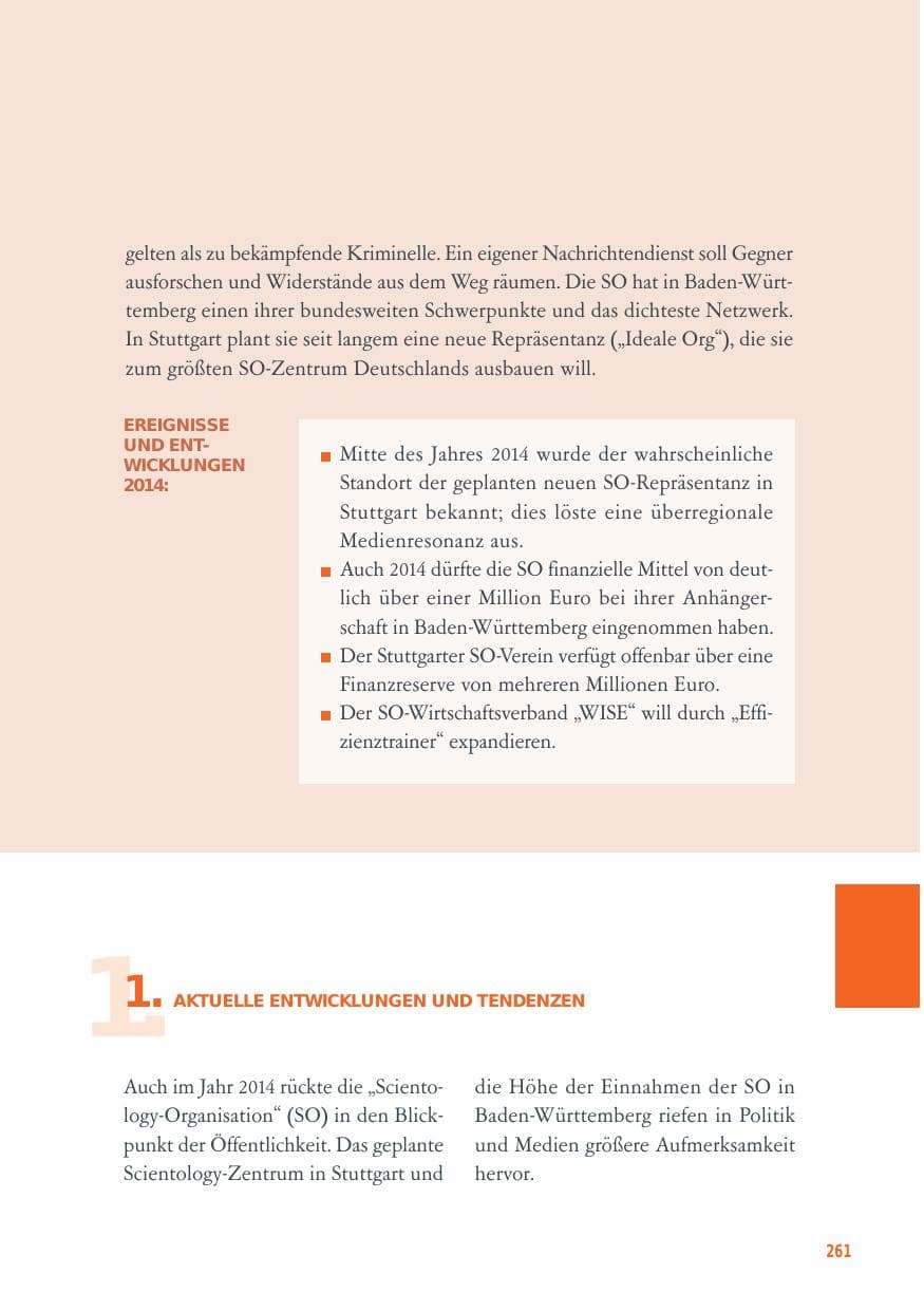 Seite 261 des Verfassungsschutzbericht 2014 Baden-Württemberg