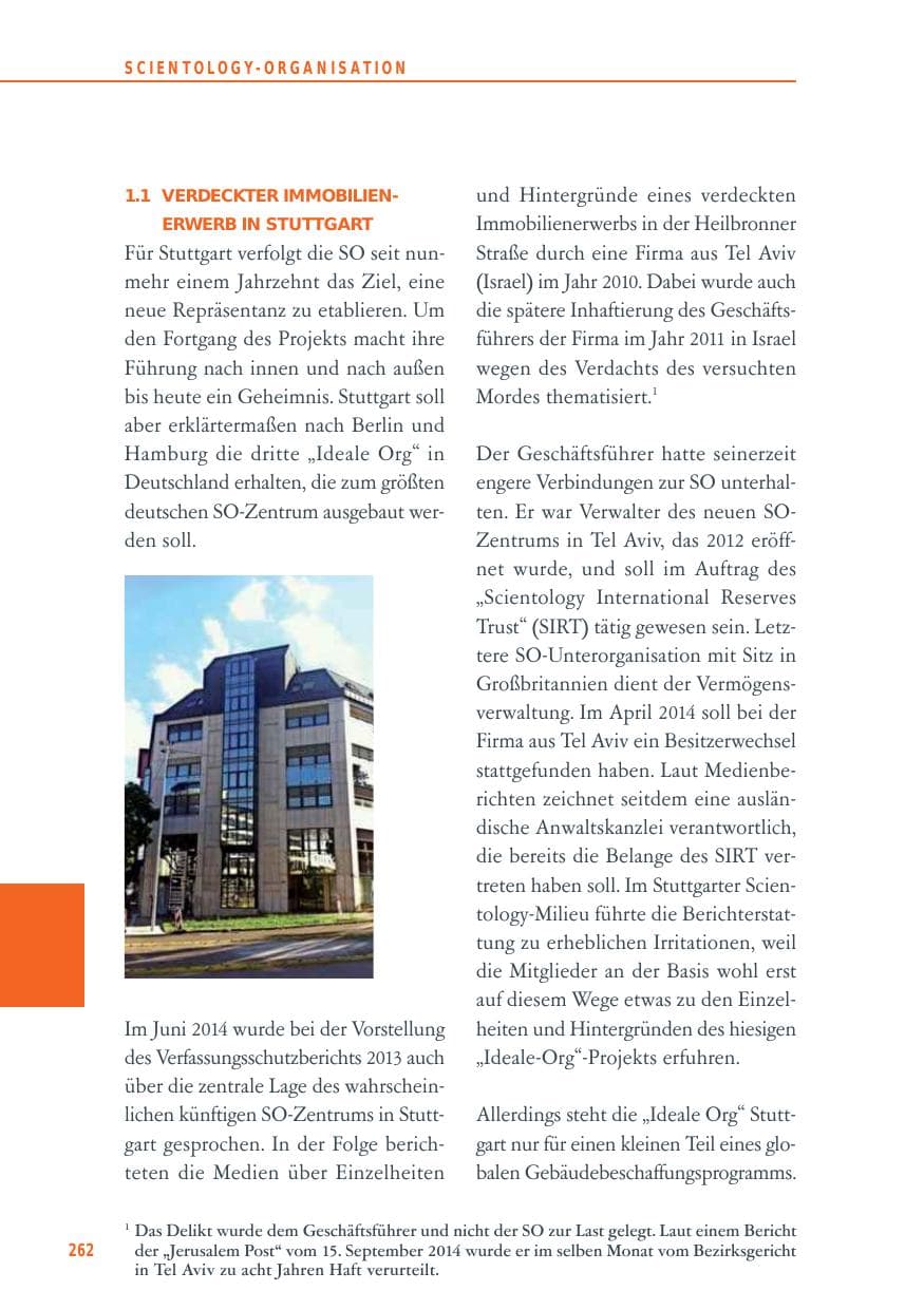 Seite 262 des Verfassungsschutzbericht 2014 Baden-Württemberg