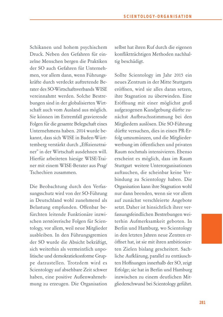 Seite 281 des Verfassungsschutzbericht 2014 Baden-Württemberg
